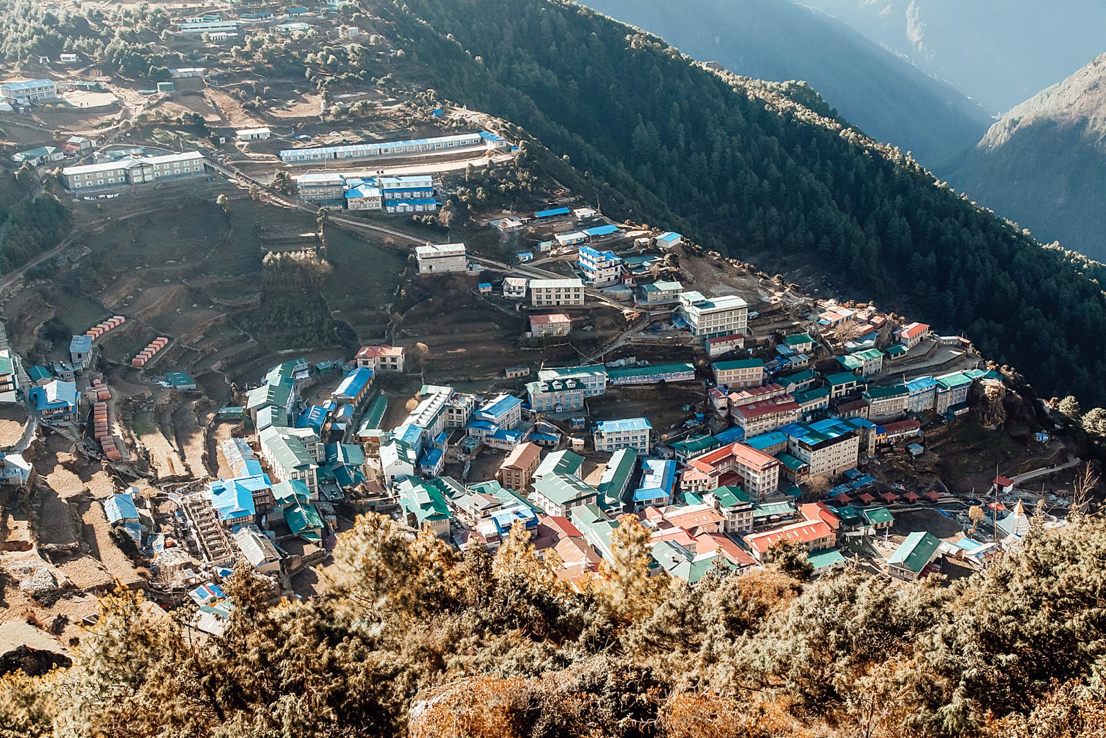 Amazing morning view of Namche Bazaar, Nepal, Himalaya