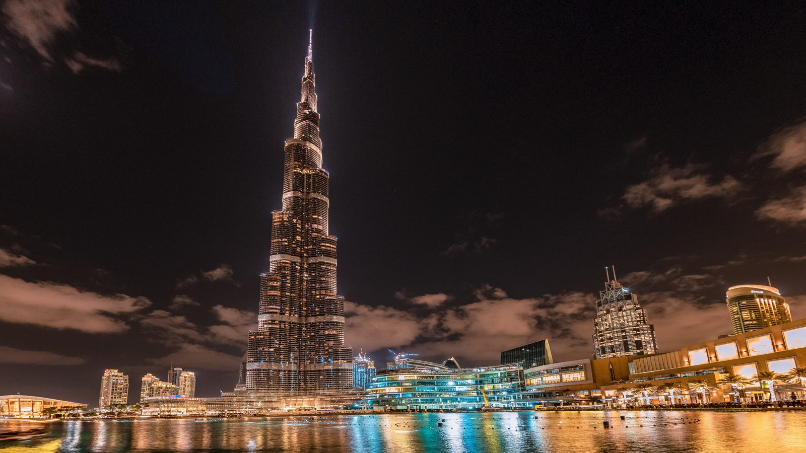 Dubai, United Arab Emirates February 2017 View of Burj Khalifa at night during the blue hour with beautiful lights