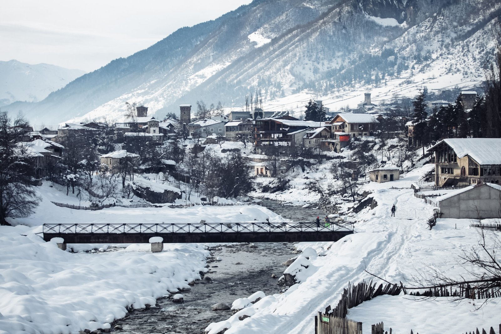 mountain village in winter in the mountains
